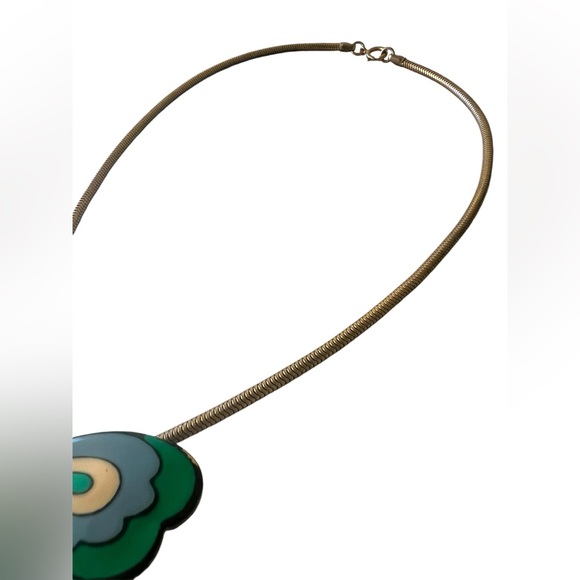 Eisenberg • Vintage Enamel Modernist Butterfly Pendant Necklace Gold Tone Green - Picture 3 of 15